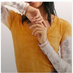 We The Free Mustard and Tie-Dye Long Sleeve Top